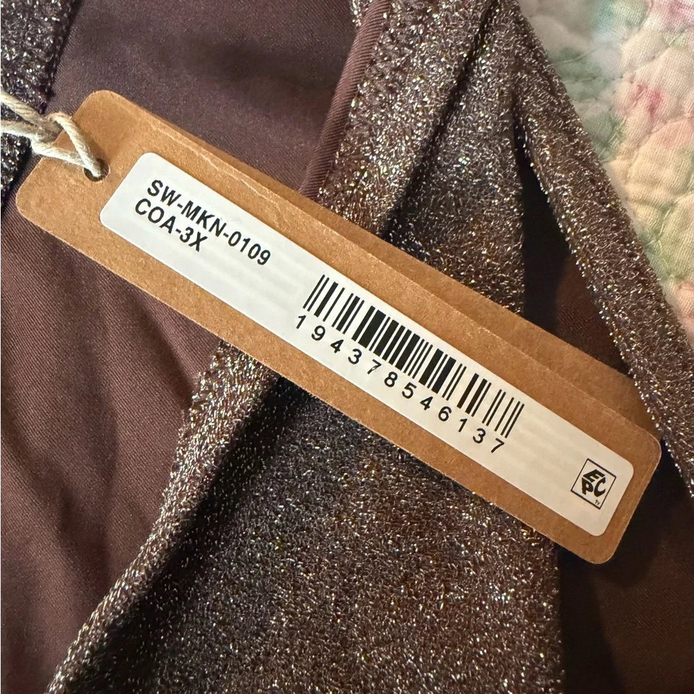 SKIMS Signature Swim Cut-Out Monokini Metallic Glitter Jasper Brown 3X NWT